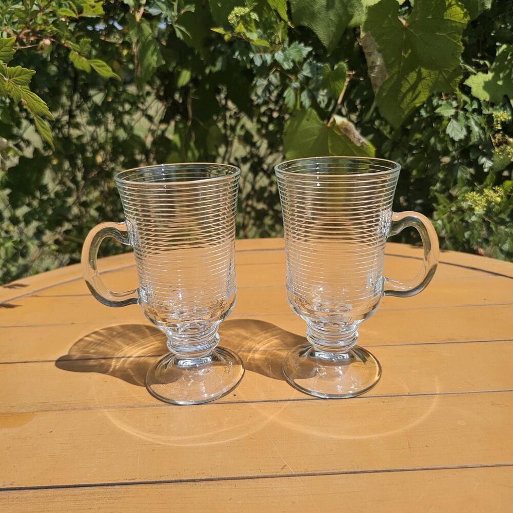 Vintage Crisal Fred Portuguese Ribbed Glass Irish Coffee Mugs - Set of 2